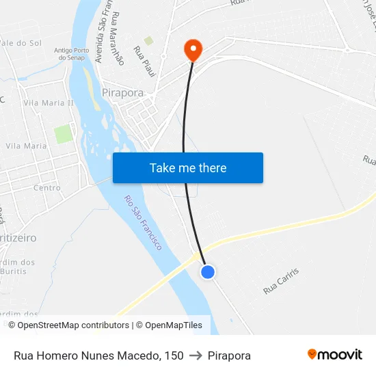 Rua Homero Nunes Macedo, 150 to Pirapora map