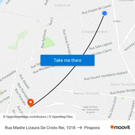 Rua Madre Lizaura De Cristo Rei, 1018 to Pirapora map