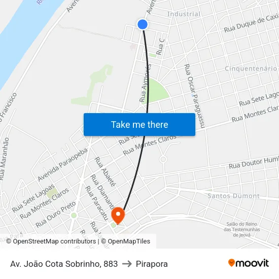 Av. João Cota Sobrinho, 883 to Pirapora map