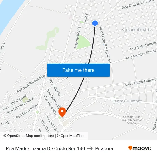 Rua Madre Lizaura De Cristo Rei, 140 to Pirapora map