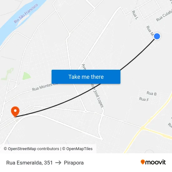 Rua Esmeralda, 351 to Pirapora map