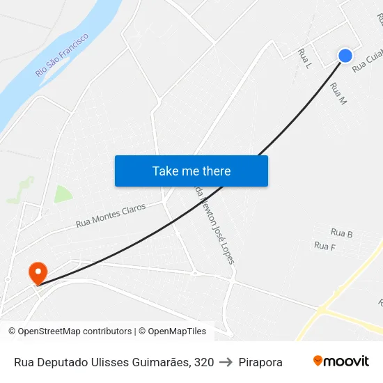 Rua Deputado Ulisses Guimarães, 320 to Pirapora map