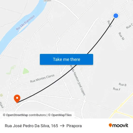 Rua José Pedro Da Silva, 165 to Pirapora map