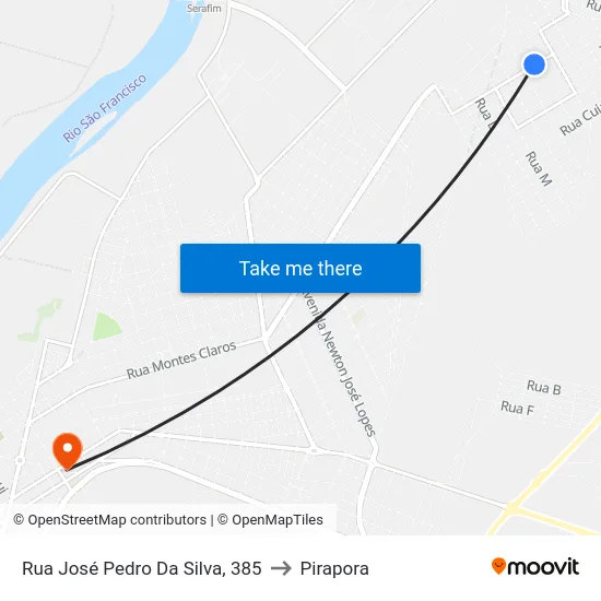 Rua José Pedro Da Silva, 385 to Pirapora map