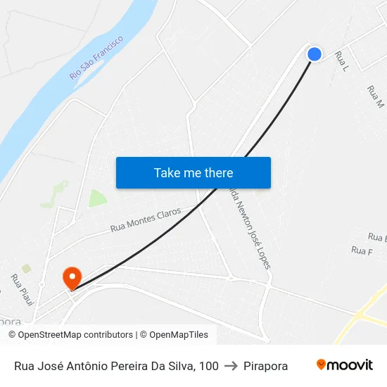 Rua José Antônio Pereira Da Silva, 100 to Pirapora map