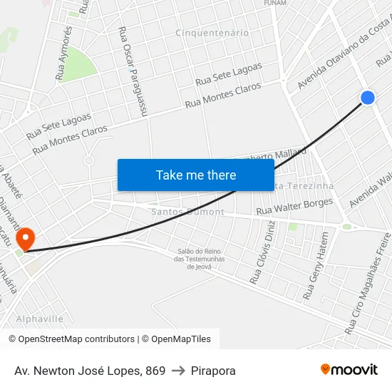Av. Newton José Lopes, 869 to Pirapora map