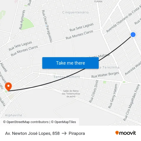 Av. Newton José Lopes, 858 to Pirapora map