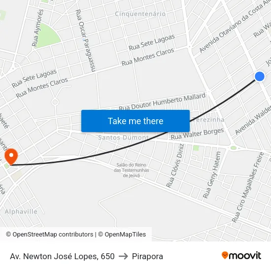 Av. Newton José Lopes, 650 to Pirapora map