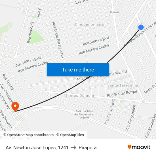 Av. Newton José Lopes, 1241 to Pirapora map