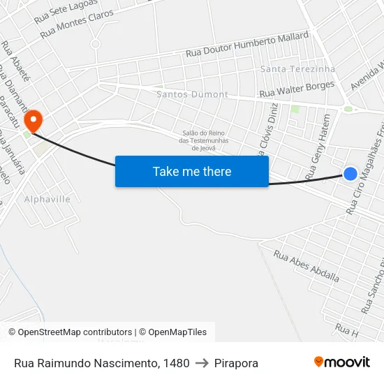 Rua Raimundo Nascimento, 1480 to Pirapora map