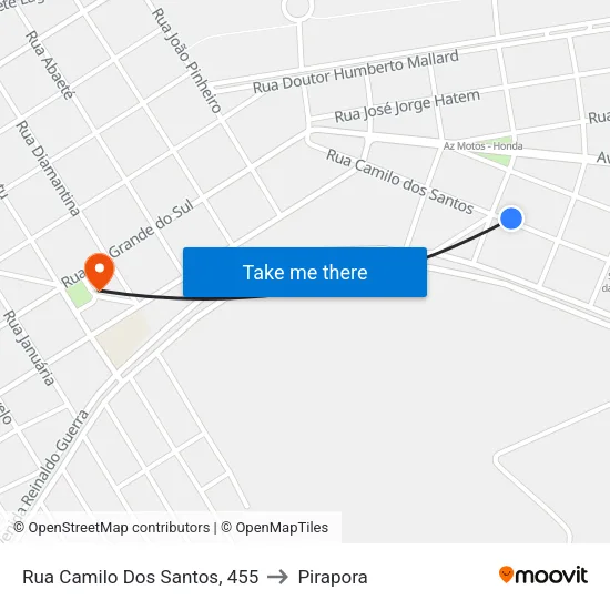 Rua Camilo Dos Santos, 455 to Pirapora map