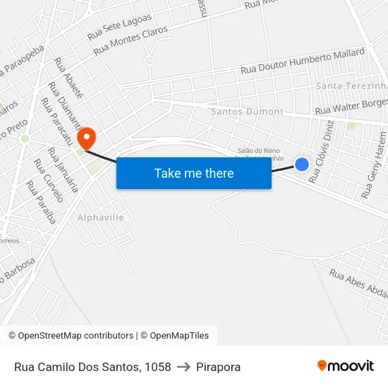 Rua Camilo Dos Santos, 1058 to Pirapora map