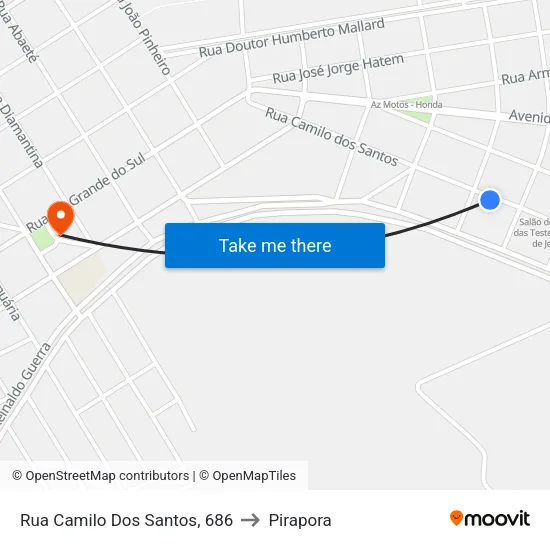 Rua Camilo Dos Santos, 686 to Pirapora map