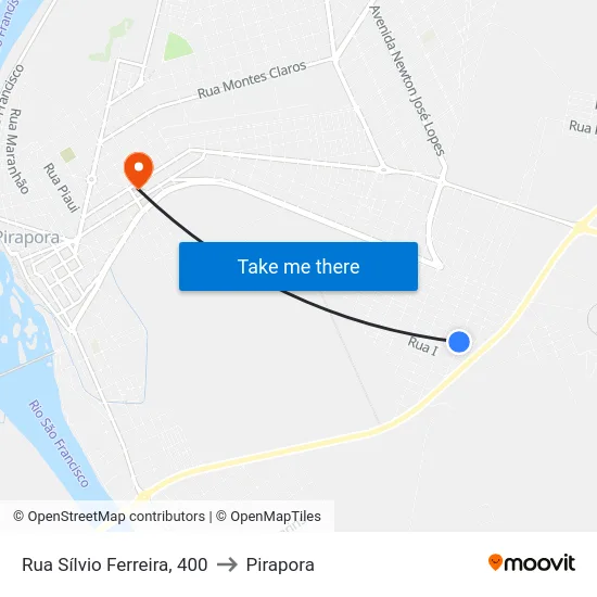 Rua Sílvio Ferreira, 400 to Pirapora map