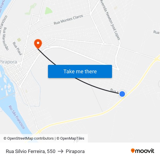 Rua Sílvio Ferreira, 550 to Pirapora map