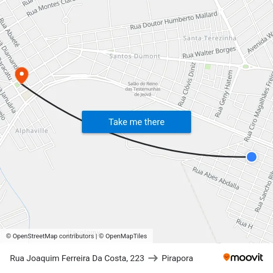 Rua Joaquim Ferreira Da Costa, 223 to Pirapora map