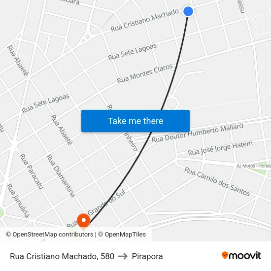 Rua Cristiano Machado, 580 to Pirapora map