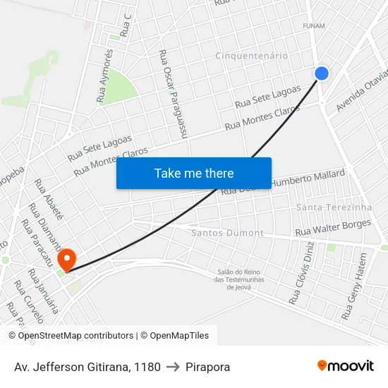 Av. Jefferson Gitirana, 1180 to Pirapora map