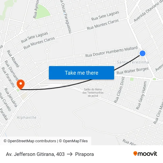Av. Jefferson Gitirana, 403 to Pirapora map