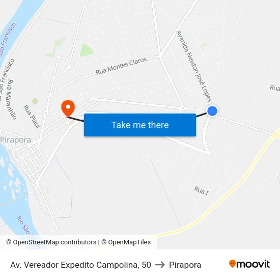 Av. Vereador Expedito Campolina, 50 to Pirapora map