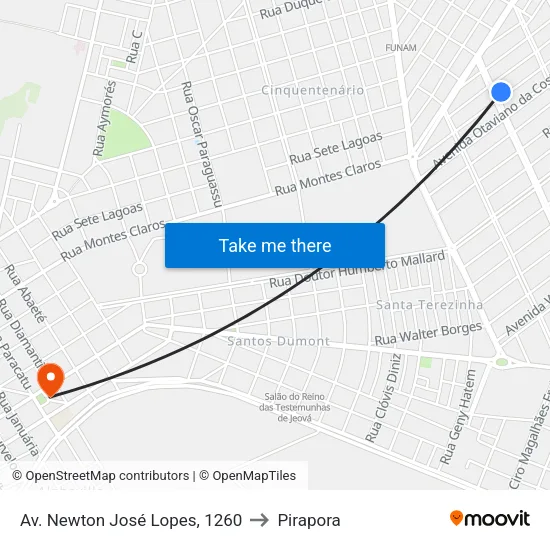 Av. Newton José Lopes, 1260 to Pirapora map