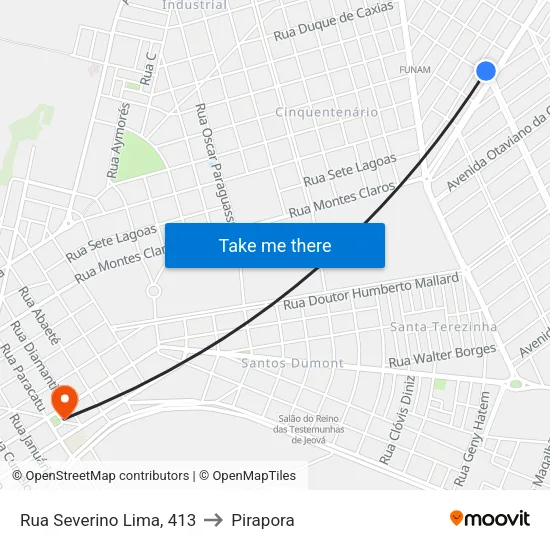 Rua Severino Lima, 413 to Pirapora map