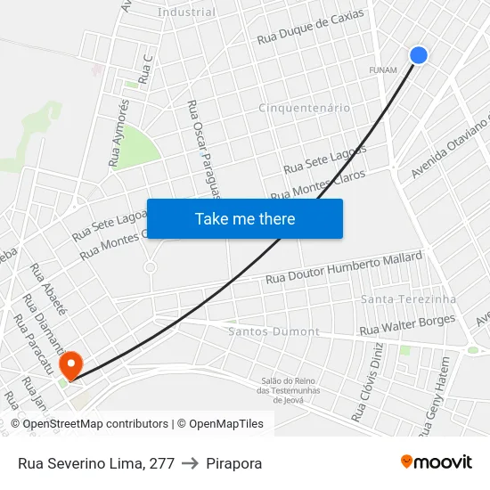Rua Severino Lima, 277 to Pirapora map