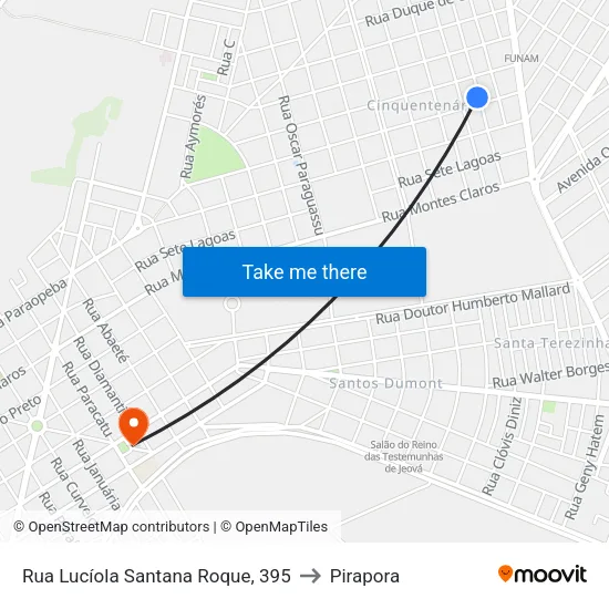 Rua Lucíola Santana Roque, 395 to Pirapora map