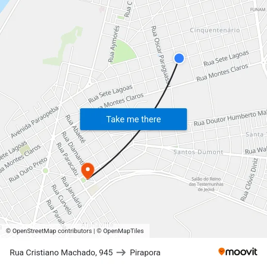 Rua Cristiano Machado, 945 to Pirapora map