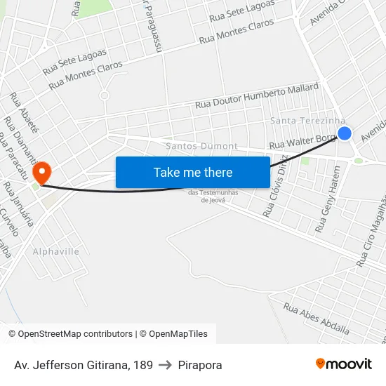 Av. Jefferson Gitirana, 189 to Pirapora map