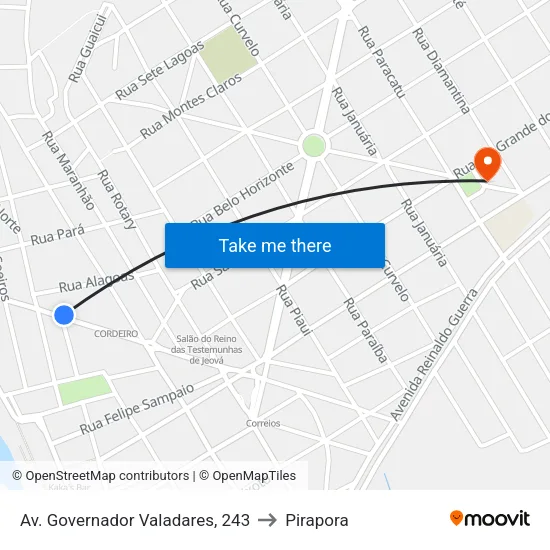 Av. Governador Valadares, 243 to Pirapora map