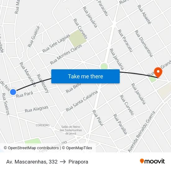 Av. Mascarenhas, 332 to Pirapora map