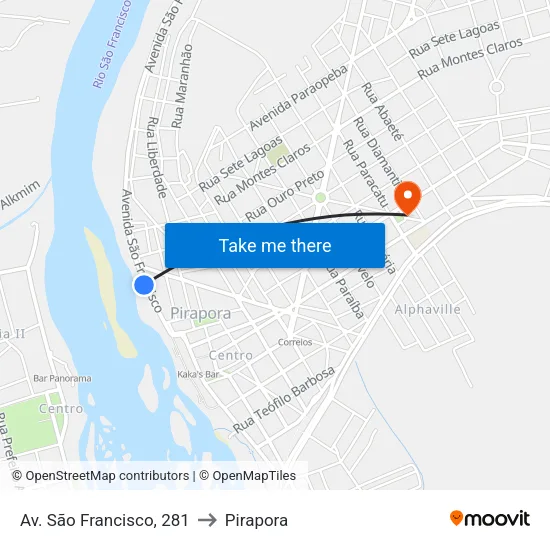 Av. São Francisco, 281 to Pirapora map