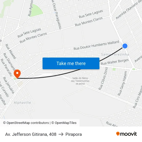 Av. Jefferson Gitirana, 408 to Pirapora map