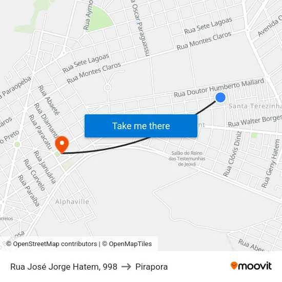 Rua José Jorge Hatem, 998 to Pirapora map