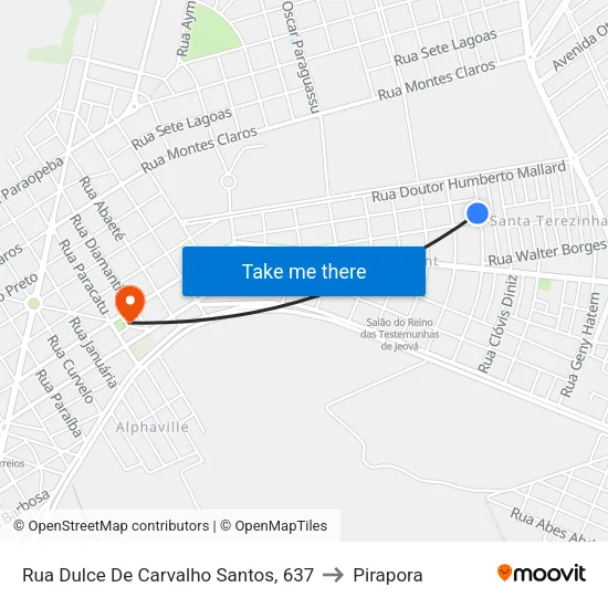 Rua Dulce De Carvalho Santos, 637 to Pirapora map