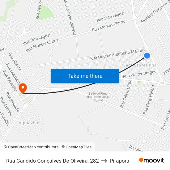Rua Cândido Gonçalves De Oliveira, 282 to Pirapora map