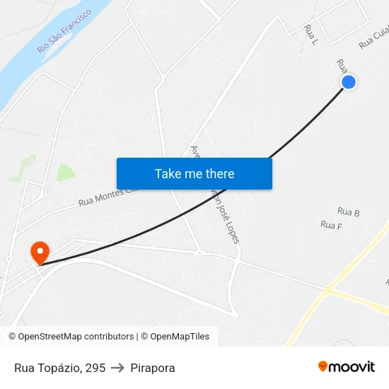 Rua Topázio, 295 to Pirapora map