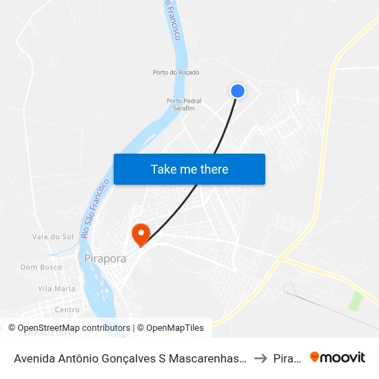 Avenida Antônio Gonçalves S Mascarenhas | Cia Santo Antônio to Pirapora map