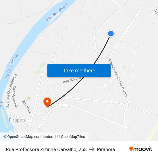 Rua Professora Zizinha Carvalho, 253 to Pirapora map
