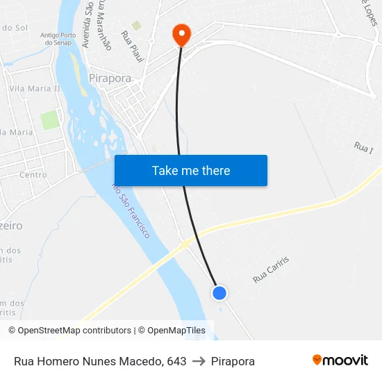 Rua Homero Nunes Macedo, 643 to Pirapora map