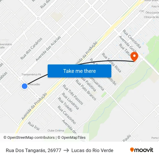 Rua Dos Tangarás, 26977 to Lucas do Rio Verde map