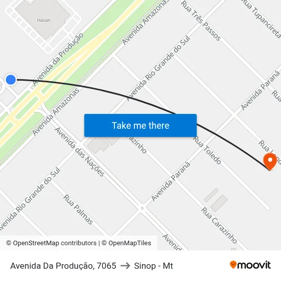 Avenida Da Produção, 7065 to Sinop - Mt map