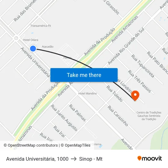 Avenida Universitária, 1000 to Sinop - Mt map