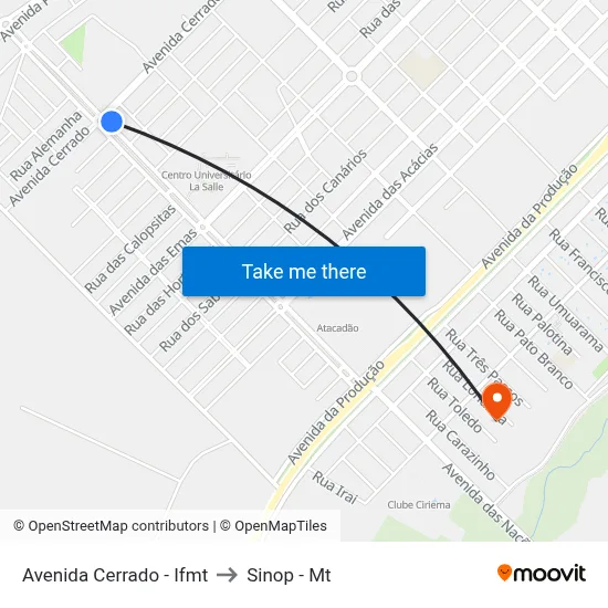 Avenida Cerrado - Ifmt to Sinop - Mt map