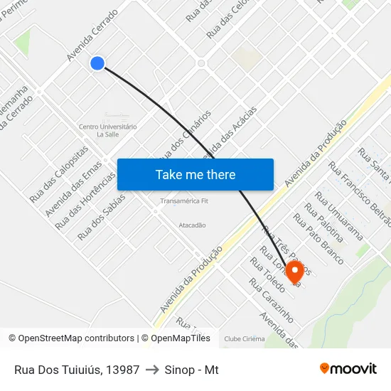 Rua Dos Tuiuiús, 13987 to Sinop - Mt map