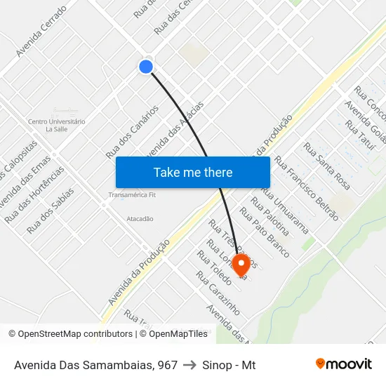 Avenida Das Samambaias, 967 to Sinop - Mt map