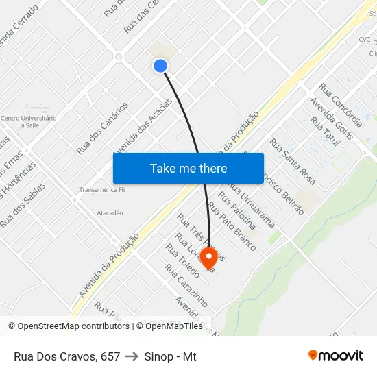 Rua Dos Cravos, 657 to Sinop - Mt map