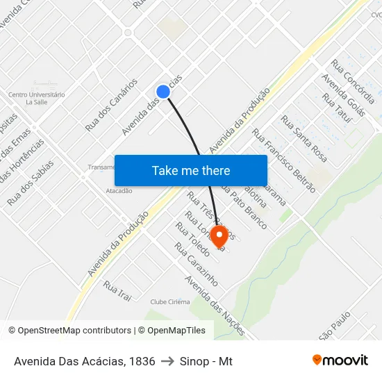 Avenida Das Acácias, 1836 to Sinop - Mt map