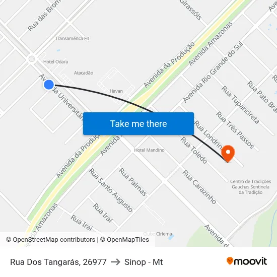 Rua Dos Tangarás, 26977 to Sinop - Mt map